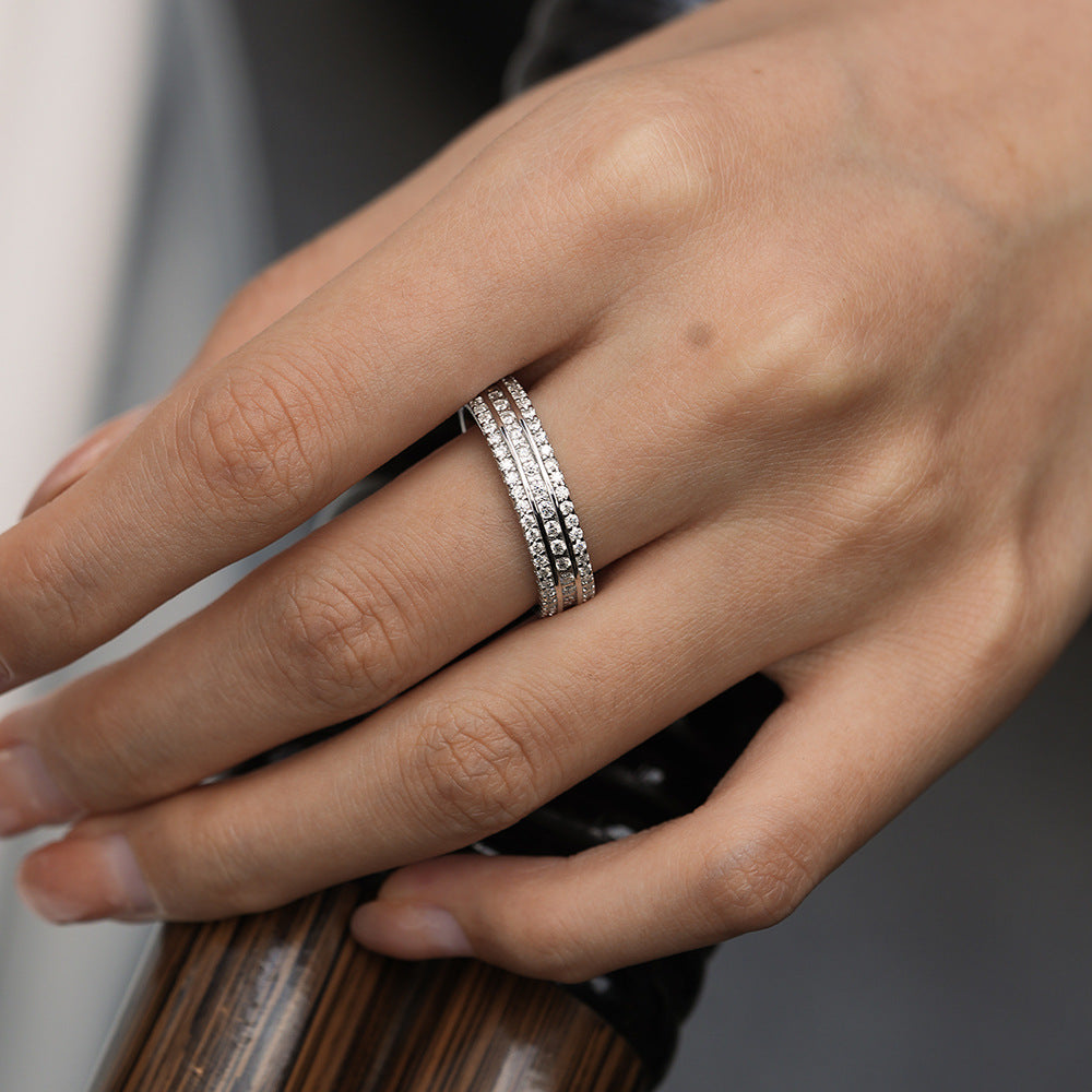 Gorgeous 3 Row Moissanite Sterling Silver Ring