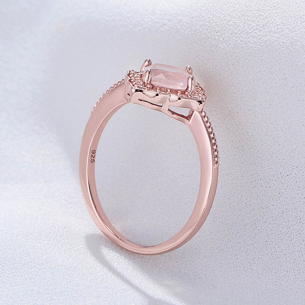 Natural Rose Quartz 925 Sterling Silver Ring