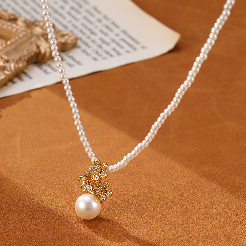 Sweet Flowers Pearl Design 18K Gold Plated Neckalce and Earrings