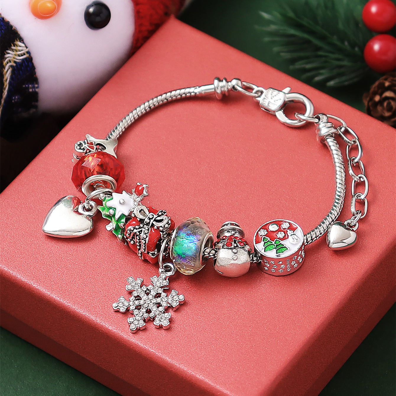 Christmas Tree Snowman Beaded Bracelet