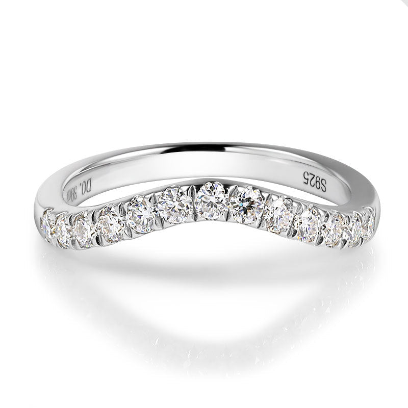 V Design Half Eternity Sterling Silver Moissanite Band