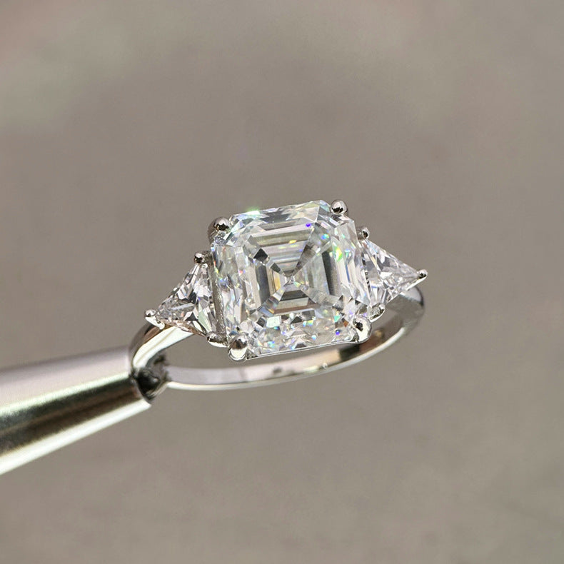 5Ct Asscher Cut Moissanite Engagement Ring in Sterling Silver