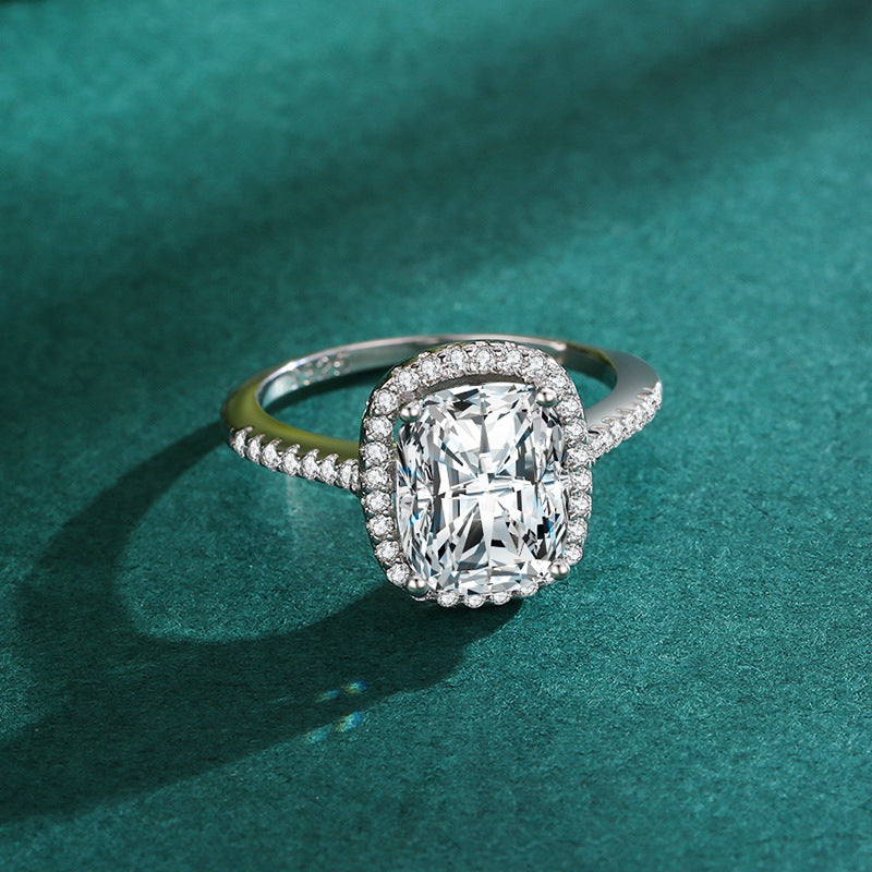 3ct Radiant Cut Halo Engagement Ring in Sterling Silver