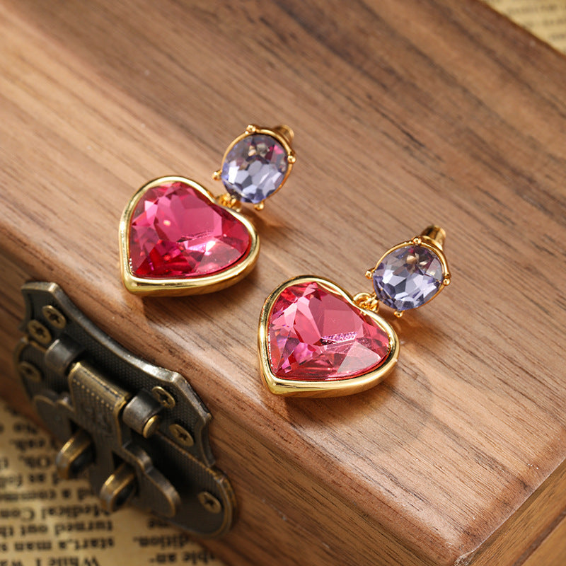 Vintage Red Heart Design 18k Gold Plated Drop Earrings