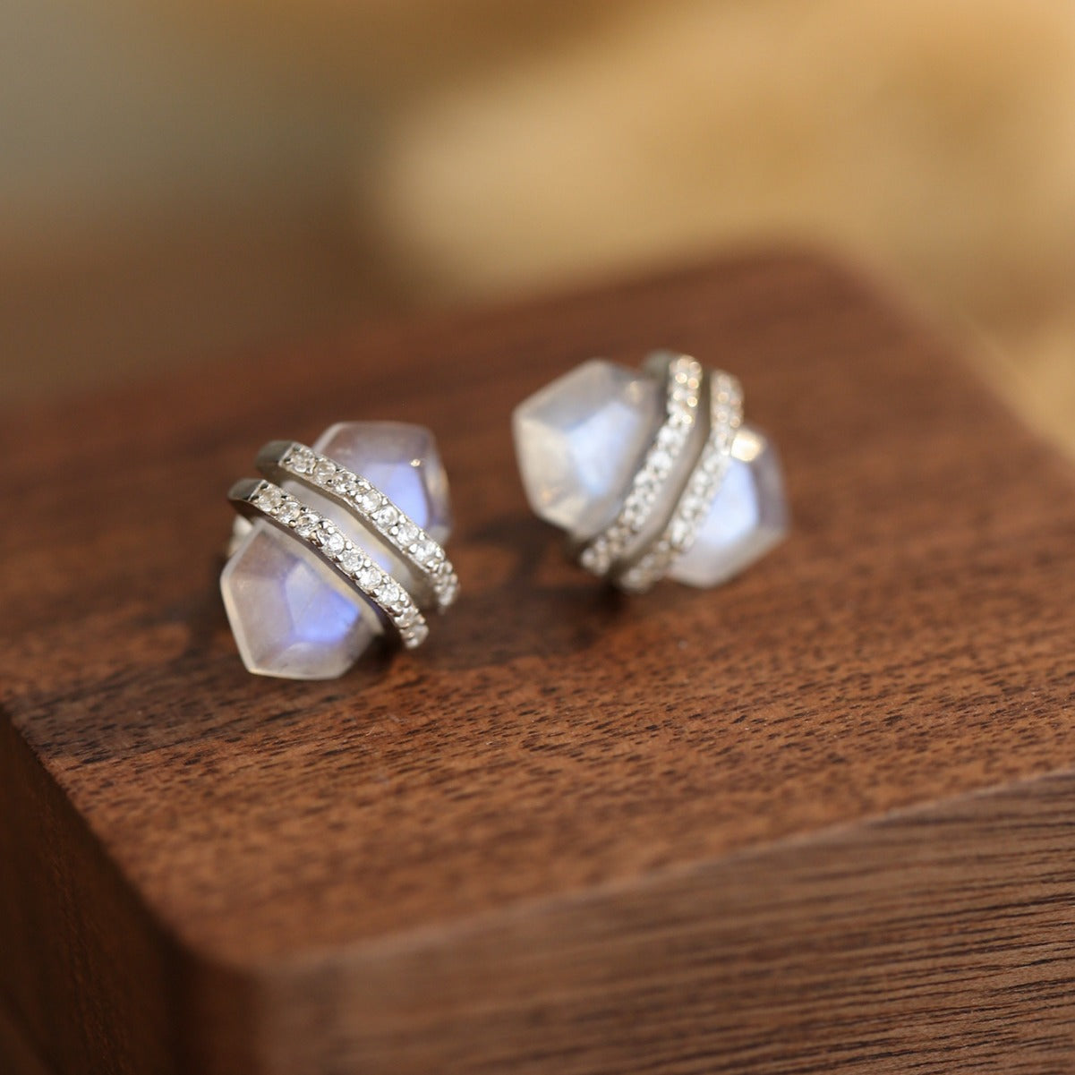 Unique Design Moon Stone Sterling Silver Stud Earrings