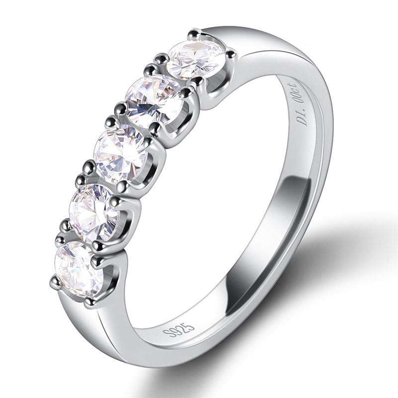 Five Stone 18K White Gold Plated Moissanite Band
