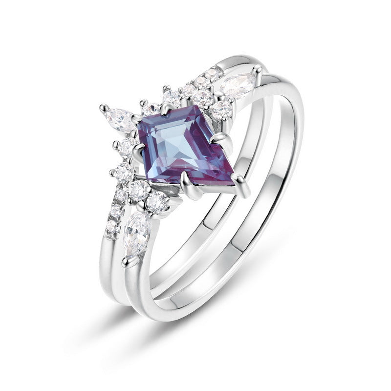 Gorgeous 2 Pcs Alexandrite Ring Set