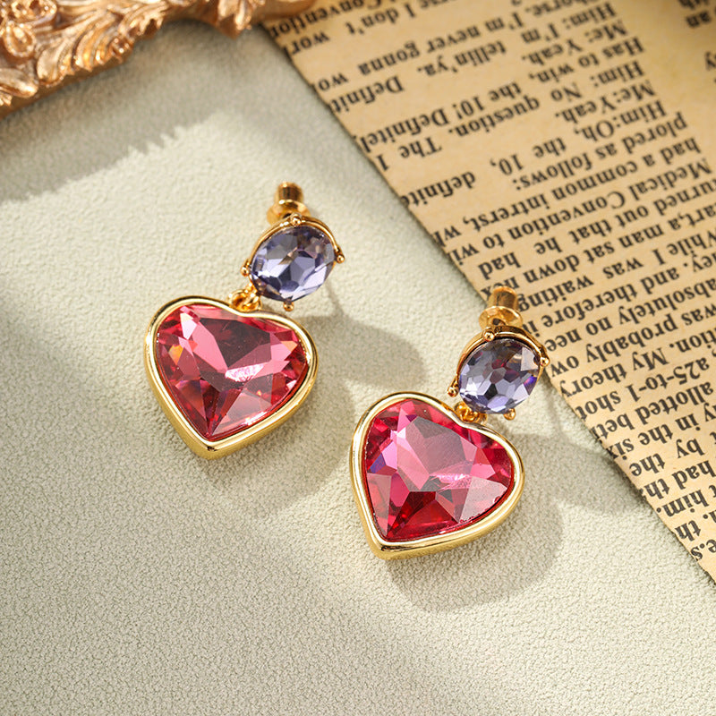 Vintage Red Heart Design 18k Gold Plated Drop Earrings