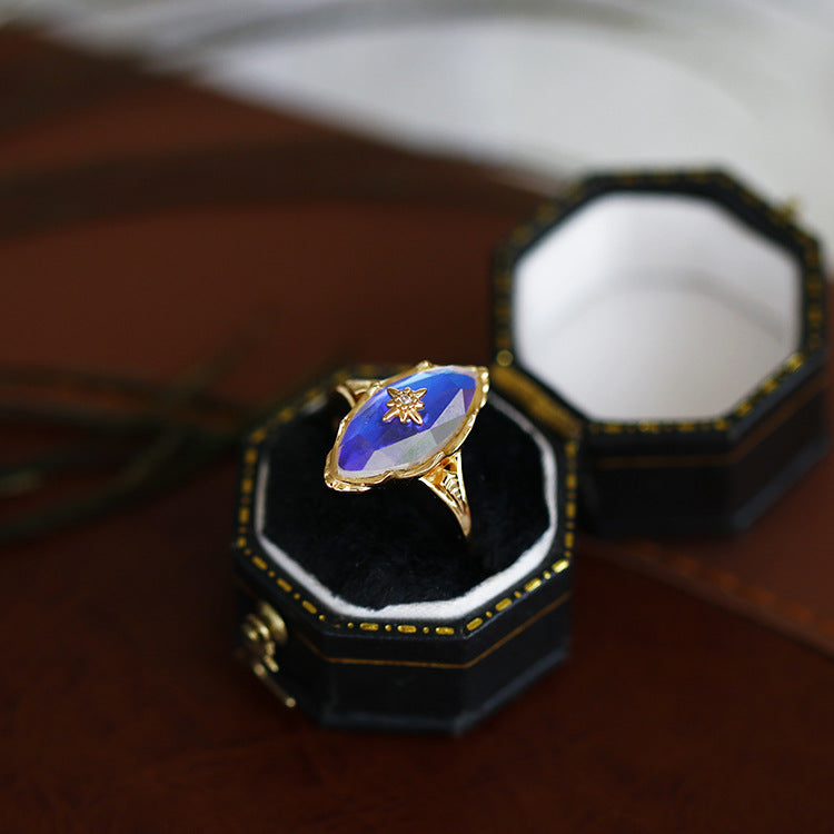 Moon Stone Marquise Shape Women's Ring in Sterling Silver