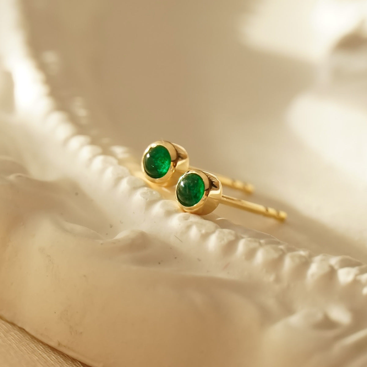 Vintage mini Golden Tone Green Stud Earrings in Sterling Silver