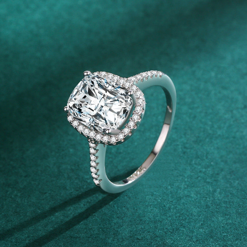 3ct Radiant Cut Halo Engagement Ring in Sterling Silver