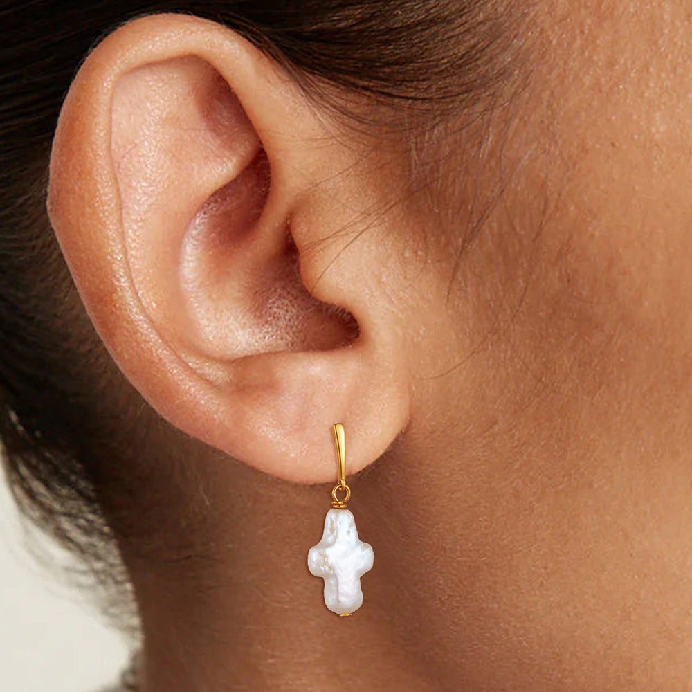 Cross Shape Pearl Drop Earrings