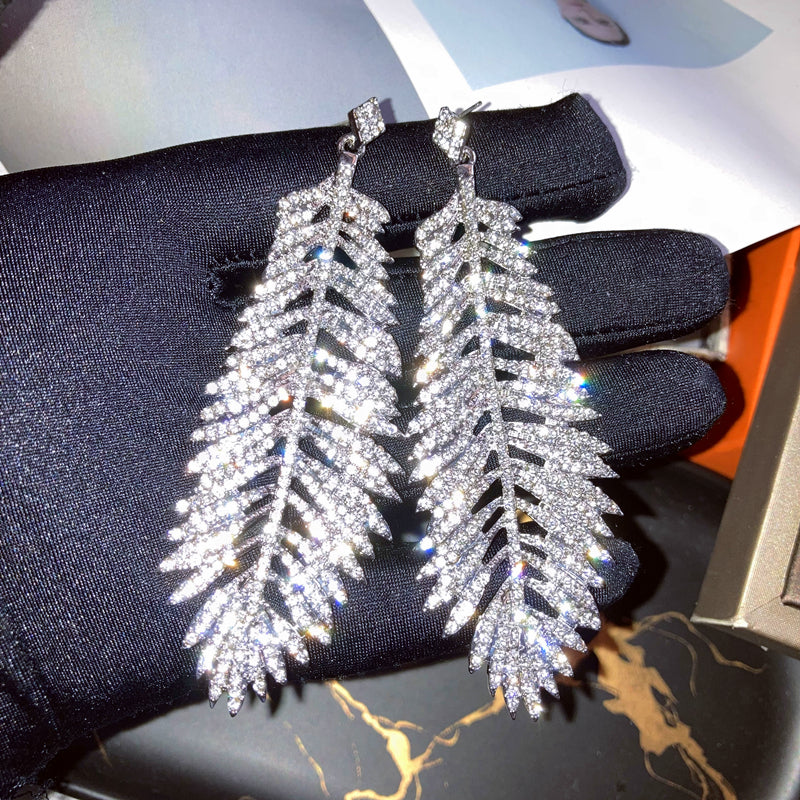 Stunning Paved Feather Earrings