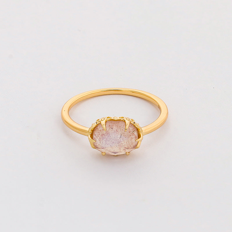 Classic Natural Strawberry Crystal Sterling Silver Ring