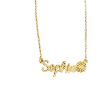 Personalize Name Necklace with Birth Flower in Stainless Steel