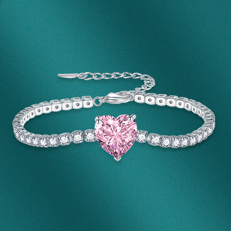 Sweet Heart Cut Tennis Bracelet In Silver Tone