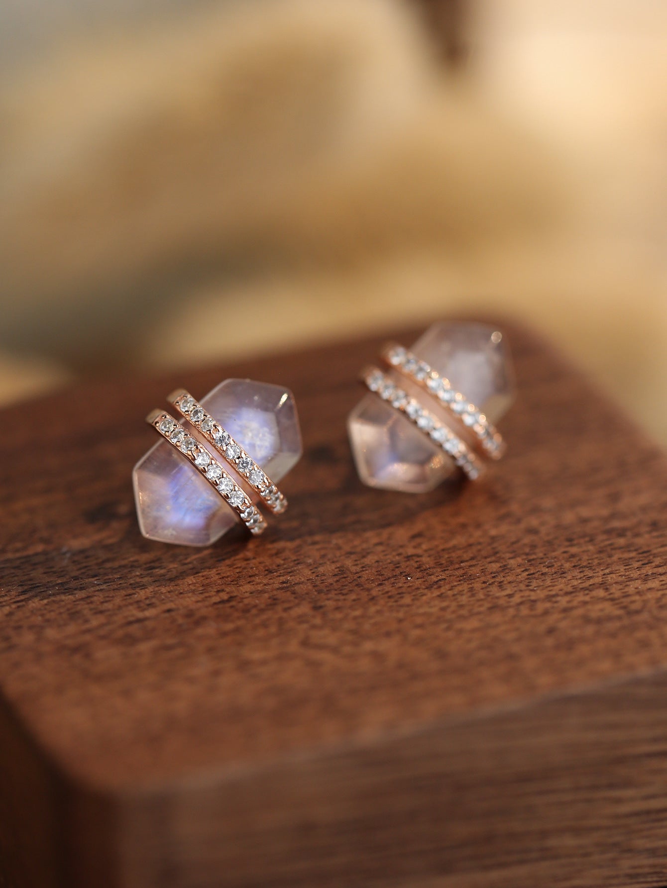 Unique Design Moon Stone Sterling Silver Stud Earrings