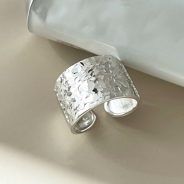 Sparkling Scale Texture Adjustable Sterling Silver Ring
