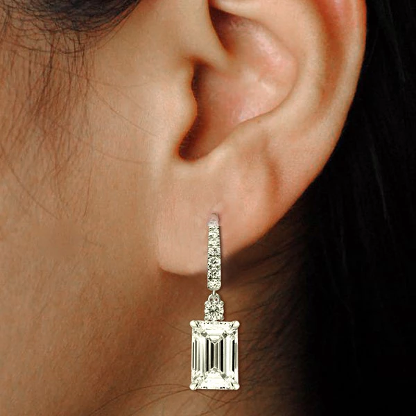 Emerald Cut 925 Sterling Silver Drop Earrings