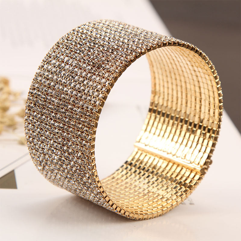 Fashion Multi-Row Rhinestones Open Bangle