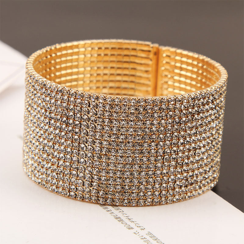 Fashion Multi-Row Rhinestones Open Bangle