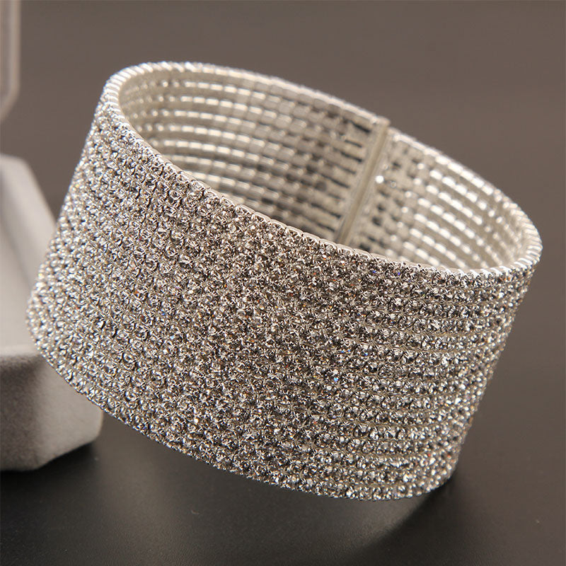 Fashion Multi-Row Rhinestones Open Bangle