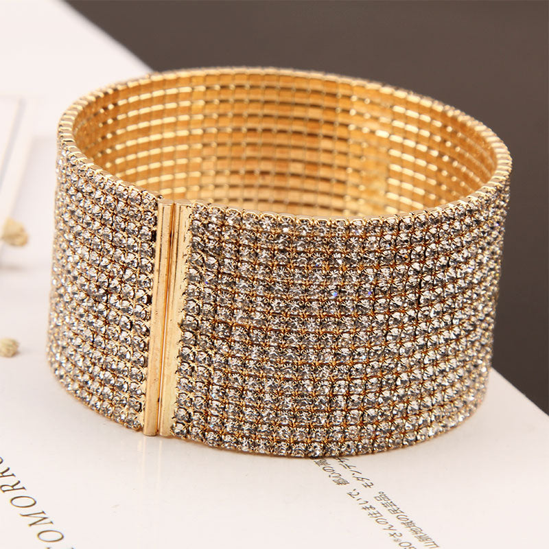 Fashion Multi-Row Rhinestones Open Bangle