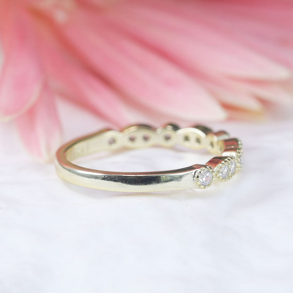 Stunning 2Pcs Radiant Cut Sterling Silver Ring Set With Half Eternity Band