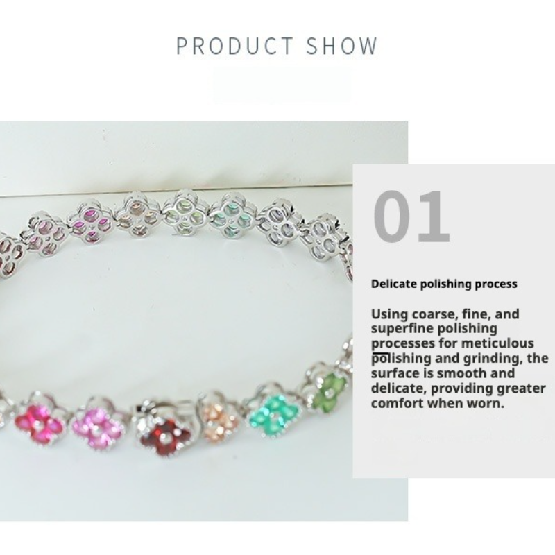 Clovers Design Multicolor Gemstone Bracelet in Sterling Silver