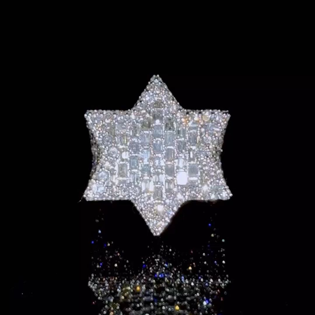 26ct Zircon Inlaid Hexagram Design Sterling Silver Handmade Men's Ring