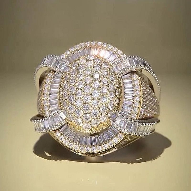 Handmade 6.5ctw Round Cut With Baguette Cut Side Stones Half Set Men's Ring