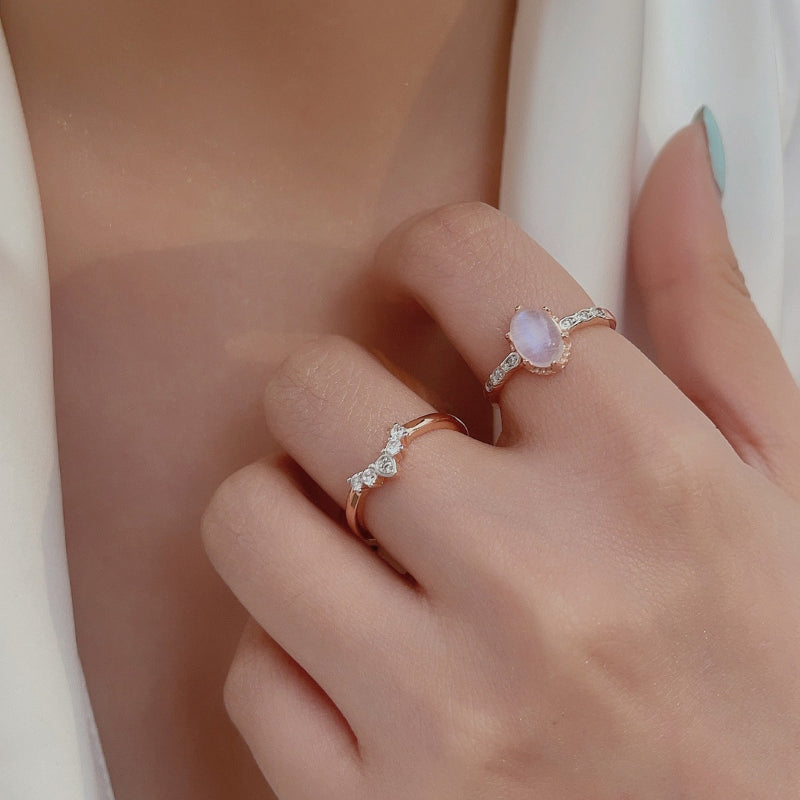 Vintage Oval Shape Design Moon Stone Silver Ring Set
