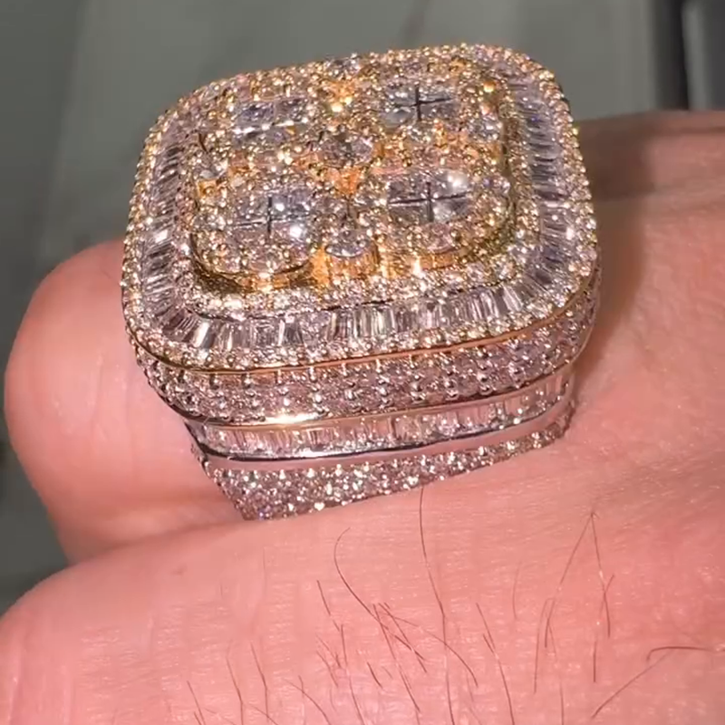 Handmade 6.5ct Princess Cut White Sapphire Pave Set Band Yellow Gold Men's Ring