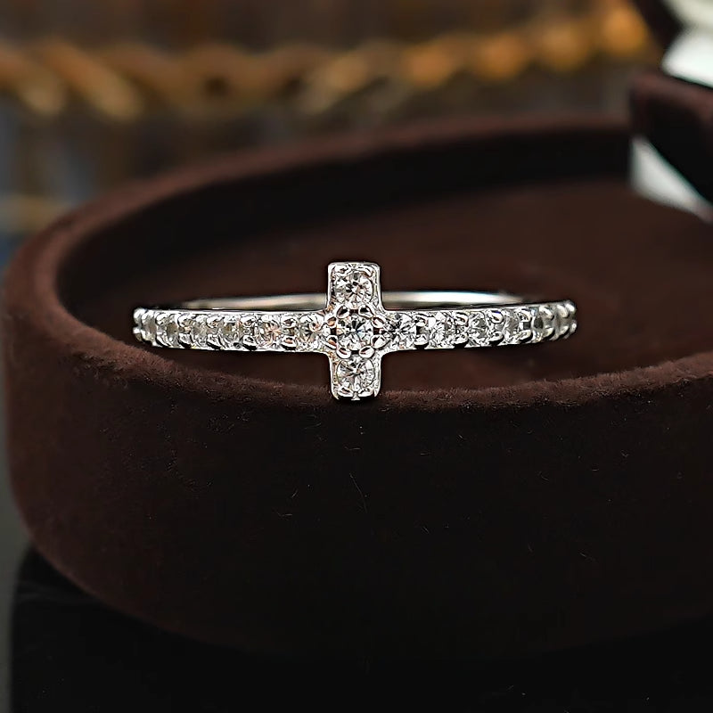 Simple Cross Design Sterling Silver Wedding Band