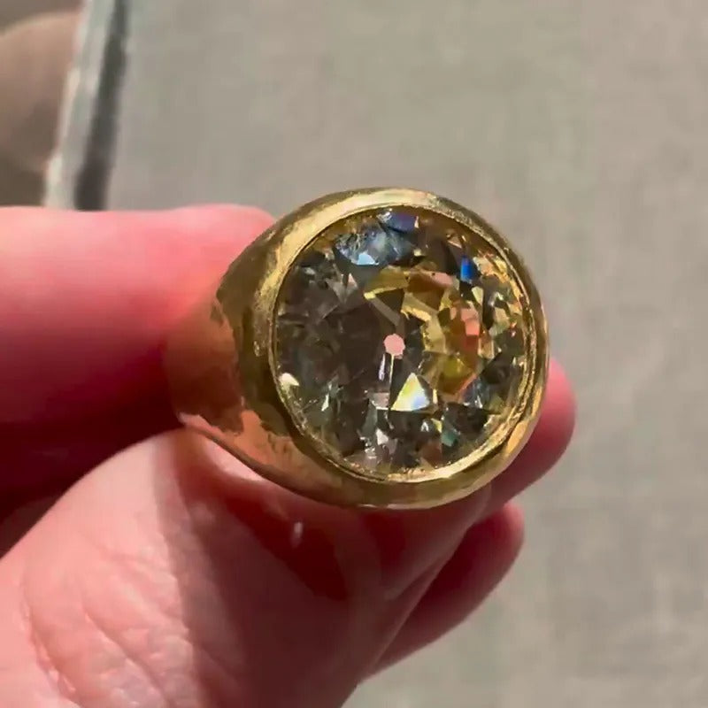 Vintage 8ct Round Cut White Sapphire Yellow Gold Handmade Men's Ring