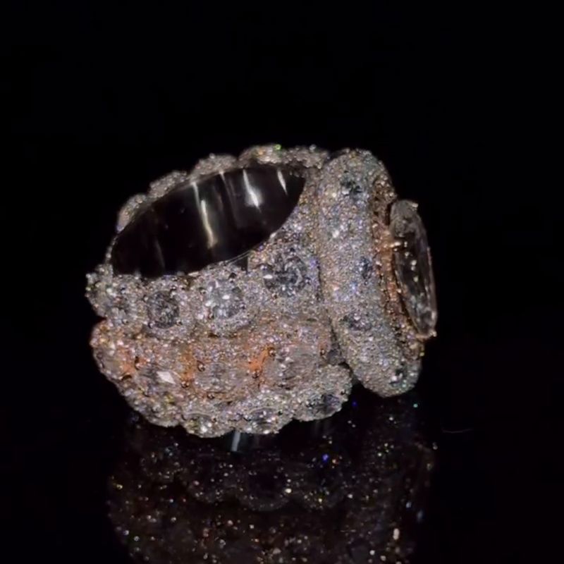 Handmade 5ct Pear Cut With 12ct Side Stones Halo Pave Set Men's Rings