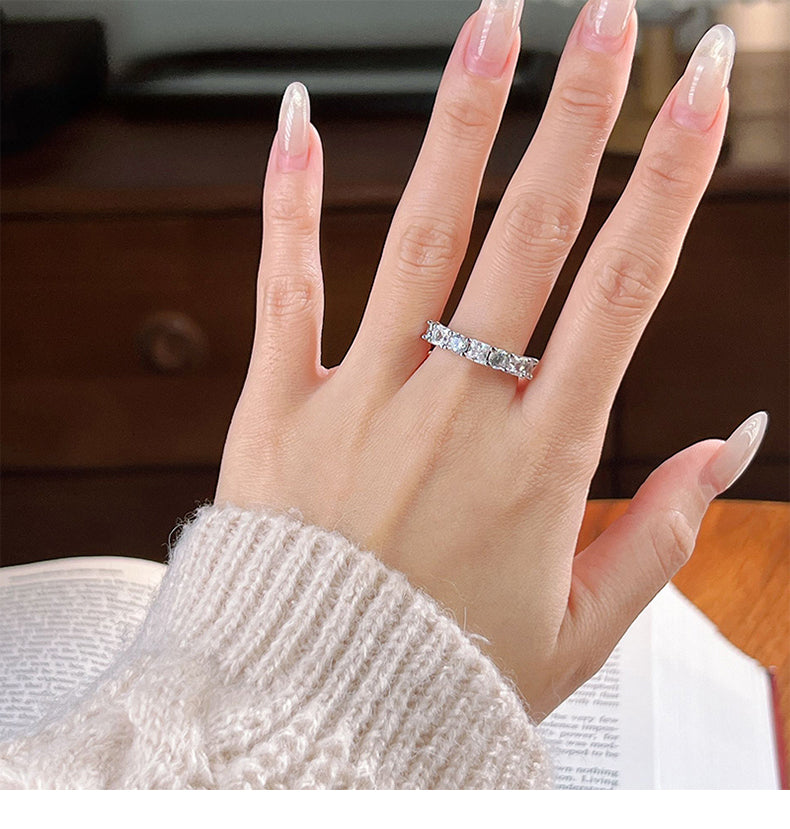 Princess Round Cut Half Eternity Sterling Silver Band