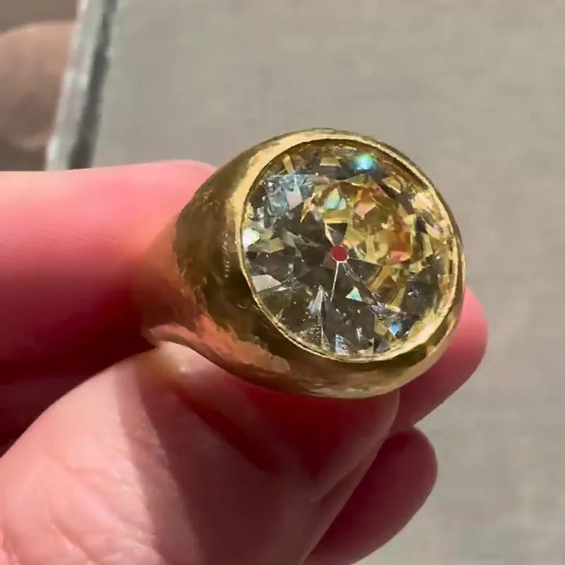 Vintage 8ct Round Cut White Sapphire Yellow Gold Handmade Men's Ring