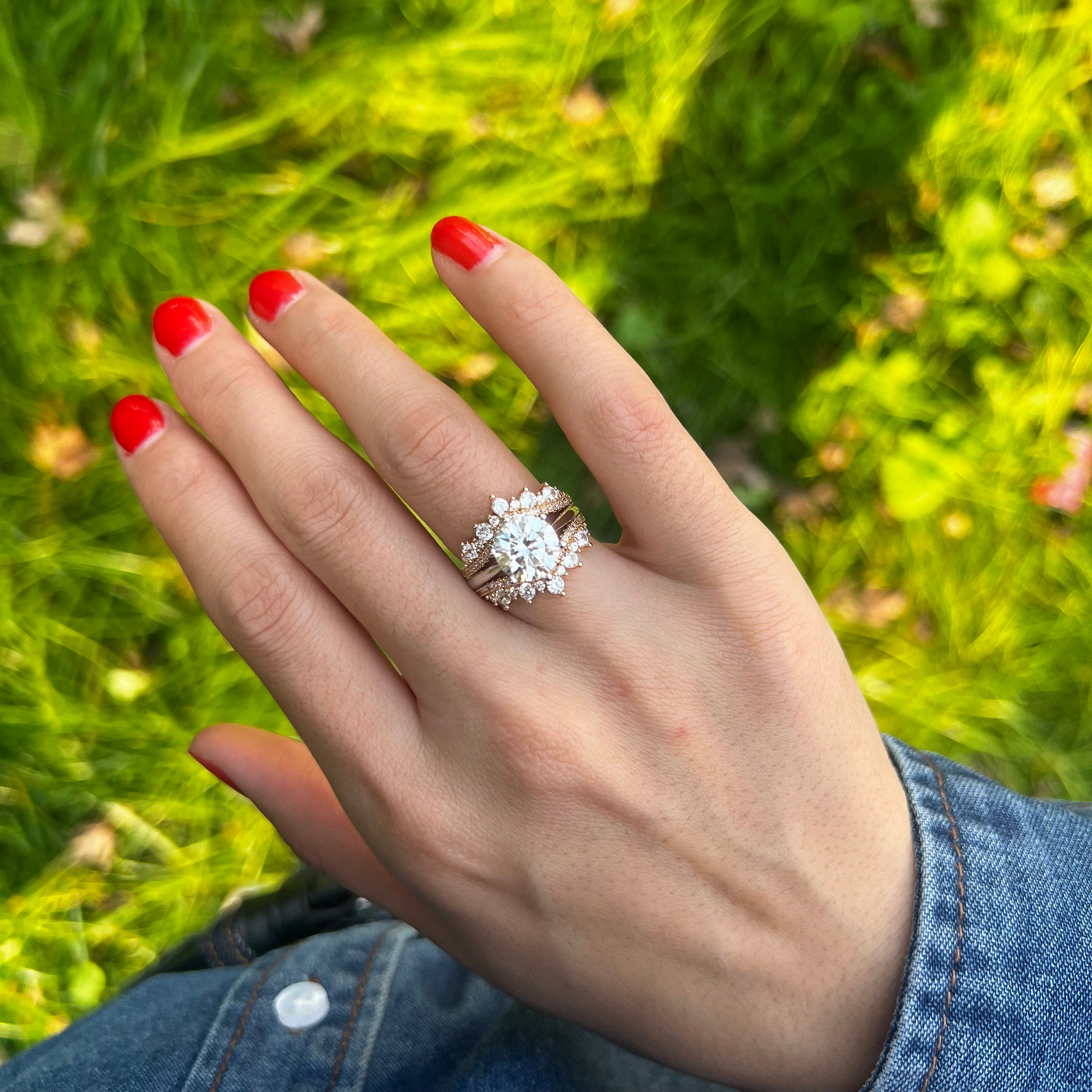 2 Pcs Round Cut Insert Bridal Set In Sterling Silver