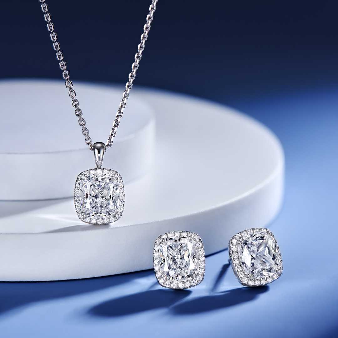 2CT Cushion Cut Halo Pink & White Adjustable Necklace