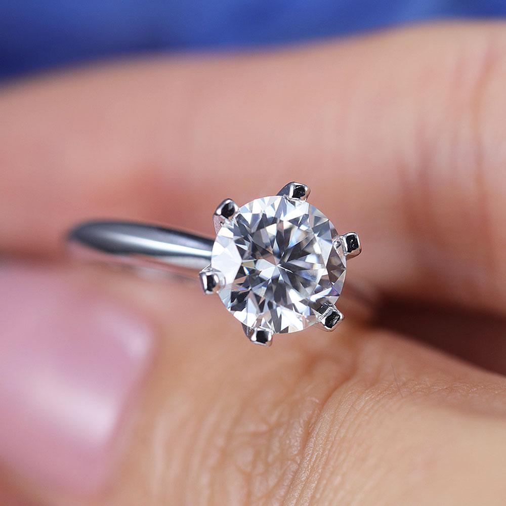 ShineofDiamond Simple Round Cut Moissanite Sterling Silver Ring