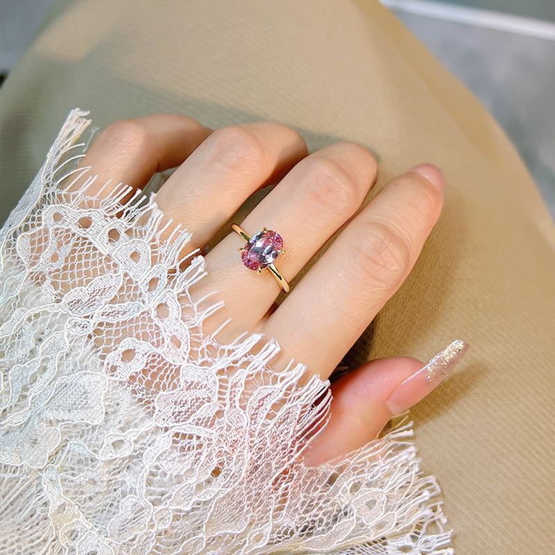 Classic Pink Tourmaline Oval Cut Golden Tone Ring