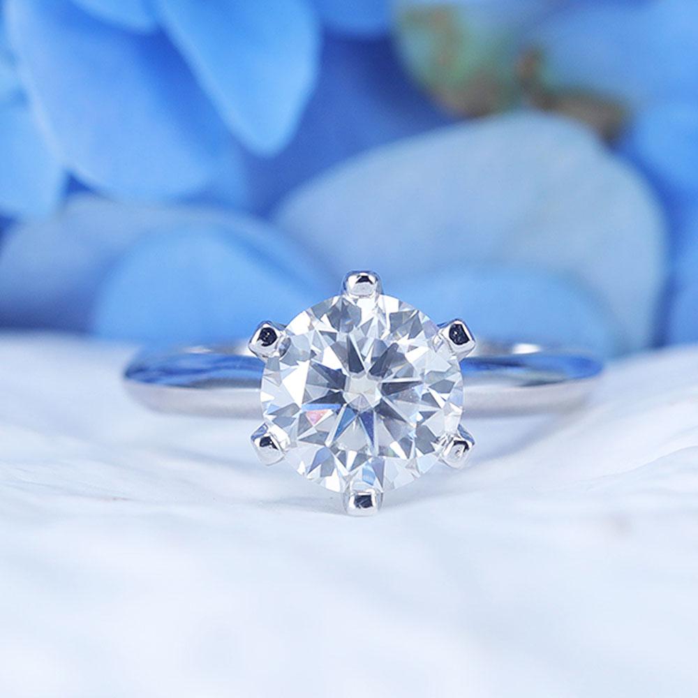 ShineofDiamond Simple Round Cut Moissanite Sterling Silver Ring