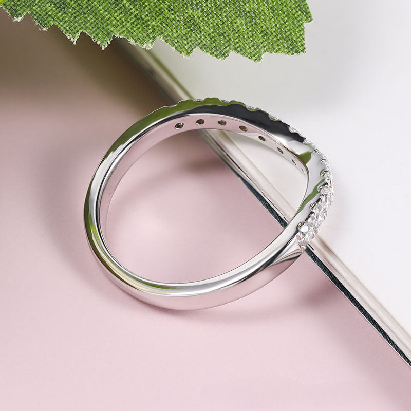 V Design Half Eternity Sterling Silver Moissanite Band