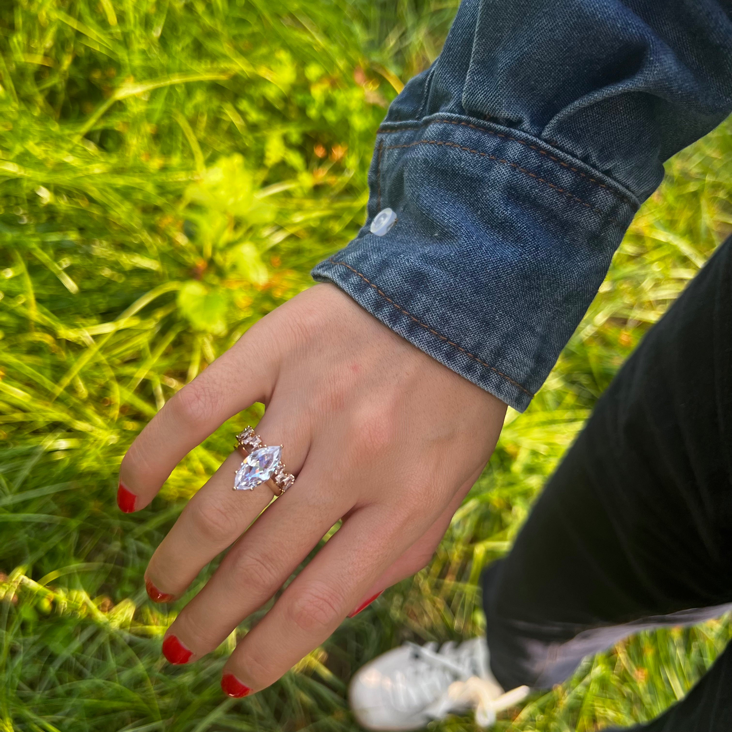 Vintage Marquise Cut Bridal Set In Sterling Silver