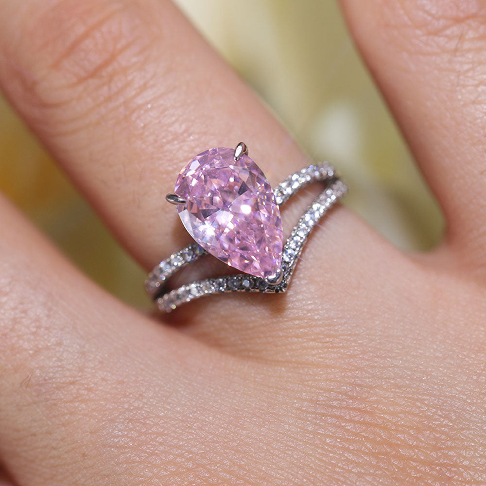 Gorgeous Pink Pear Cut Sterling Silver Engagement Ring