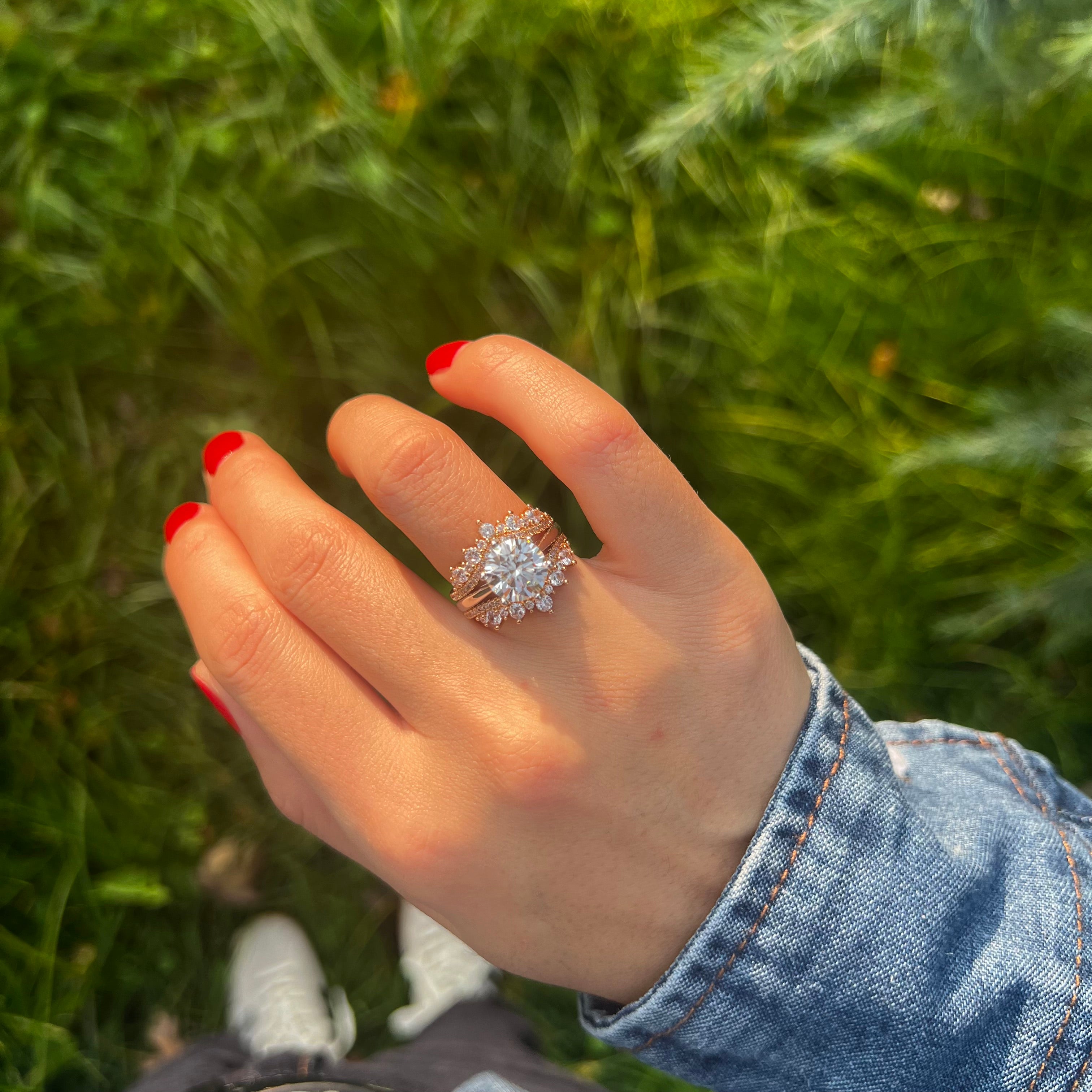 2 Pcs Round Cut Insert Bridal Set In Sterling Silver