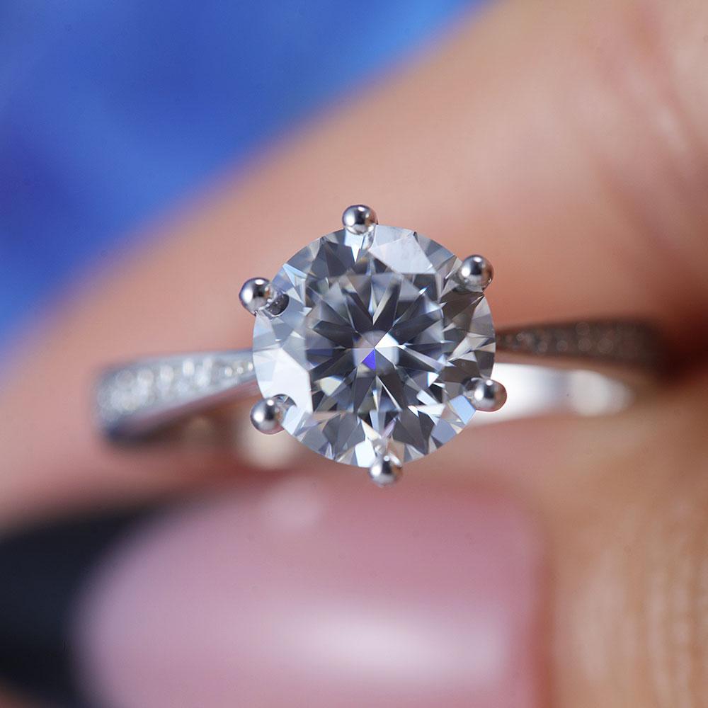 ShineofDiamond Classic Round Cut Moissanite Sterling Silver Engagement Ring
