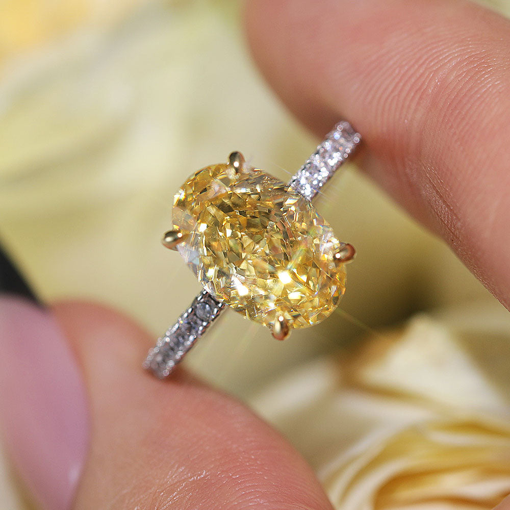 Vintage Yellow Oval Cut Sterling Silver Engagement Ring