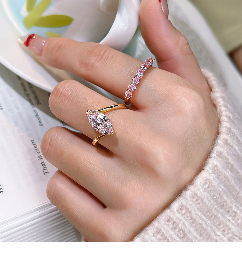 Simple Pink Marquise Cut Gold Plated Ring